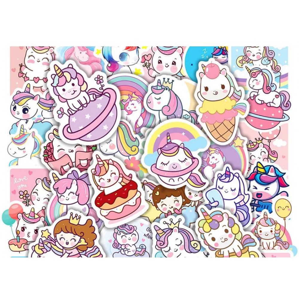 50/100pcs Cute Cartoon Unicorn Stickers for Laptop Luggage Phone Car Scooter Funny Vinyl Decal for Kids Girl Children Gift